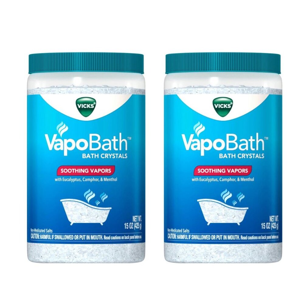 Lot of 2 Vicks VapoBath Crystals Non-Medicated Bath Soothing Vicks Vapors 15 oz